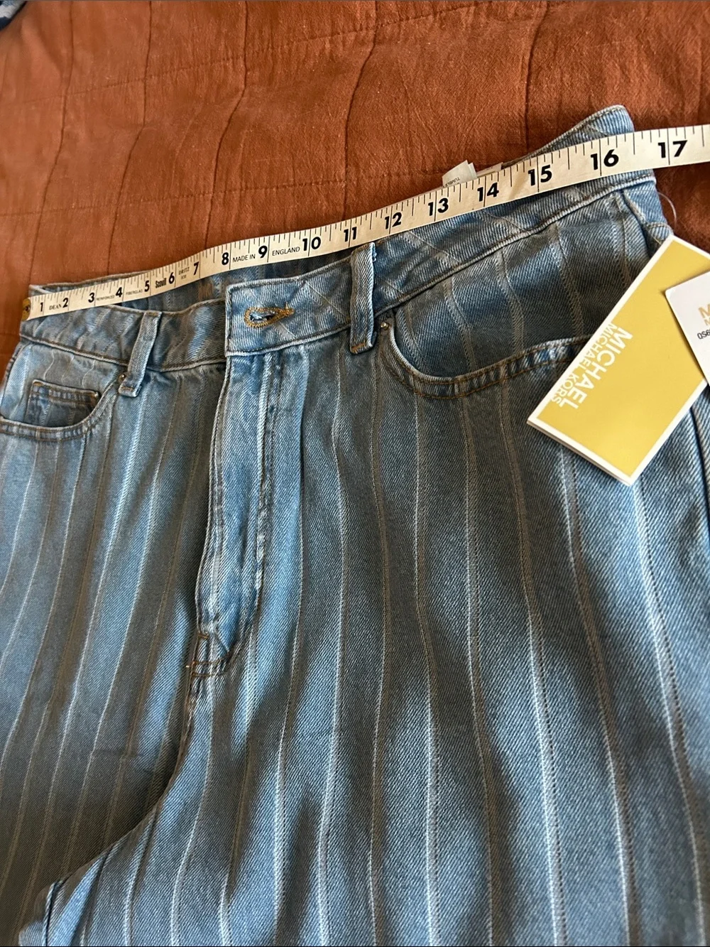 Michael Kors Blue & White Vertical-Stripe Wide-Leg Jeans